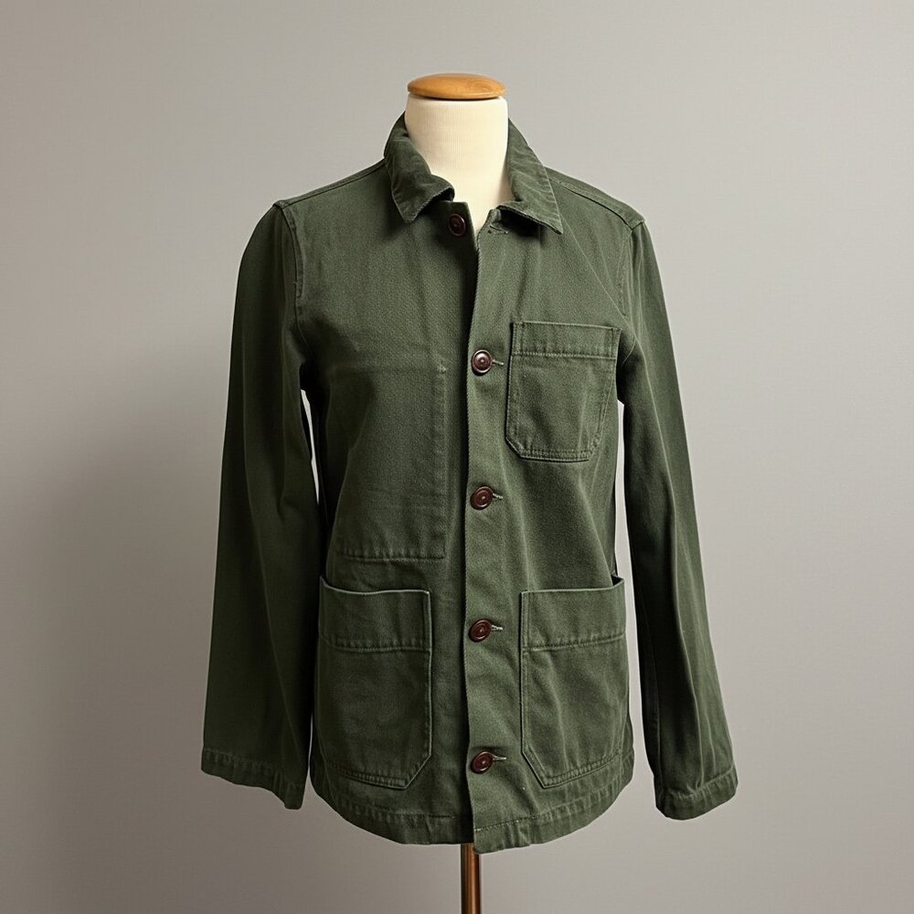 Alex Mill recycled dark green denim work jacket, size XXS